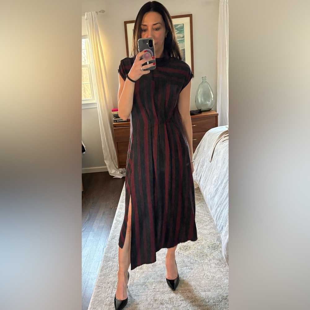Zara Striped Asymmetrical Midi Dress Size L